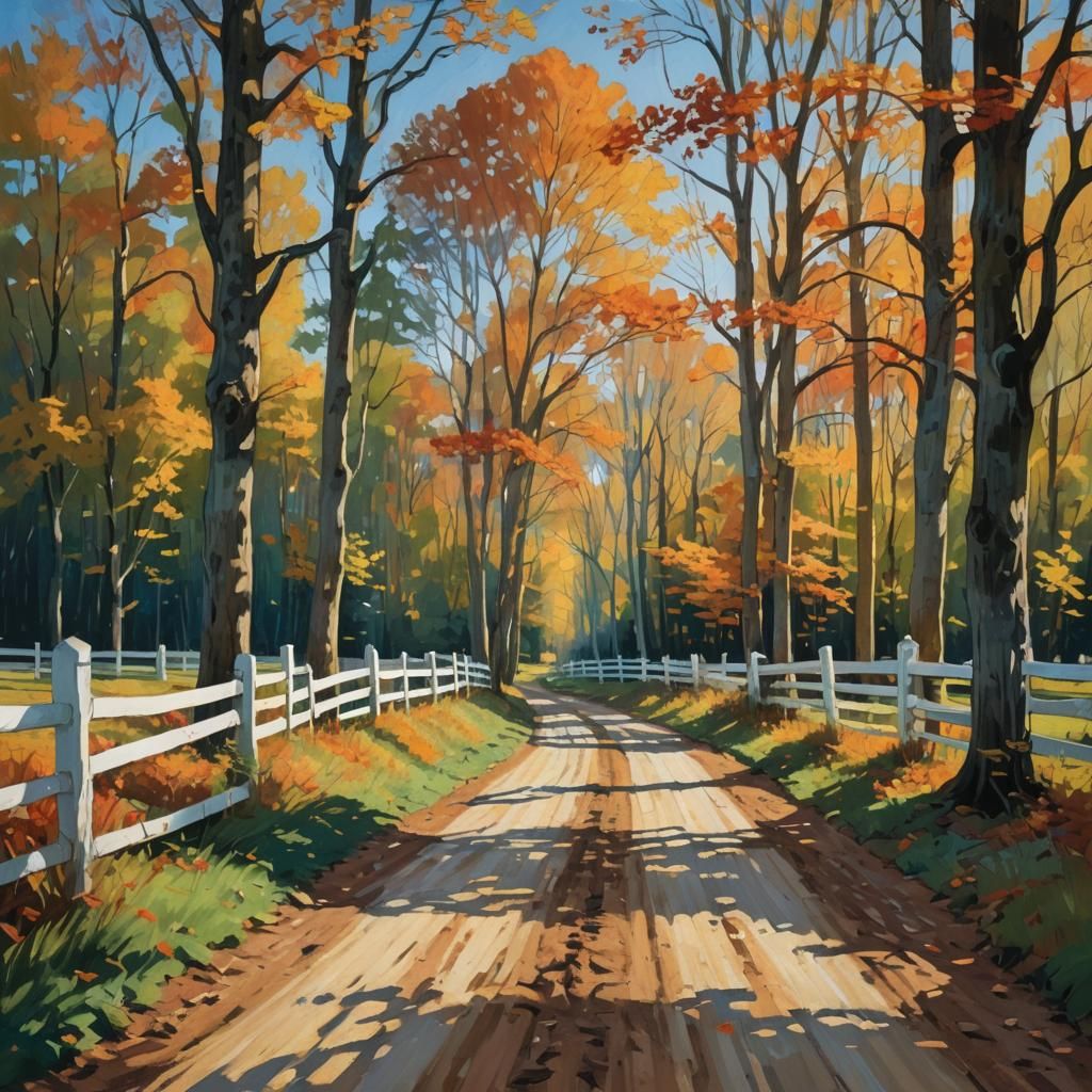 Impressionist Autumn Landscape with Golden Light