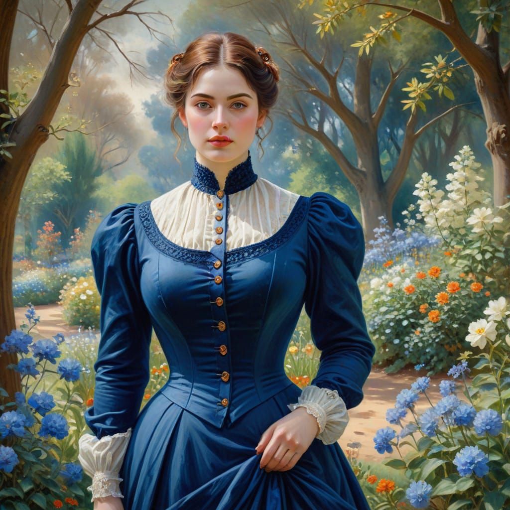 Elegant Victorian Lady in Botanical Garden