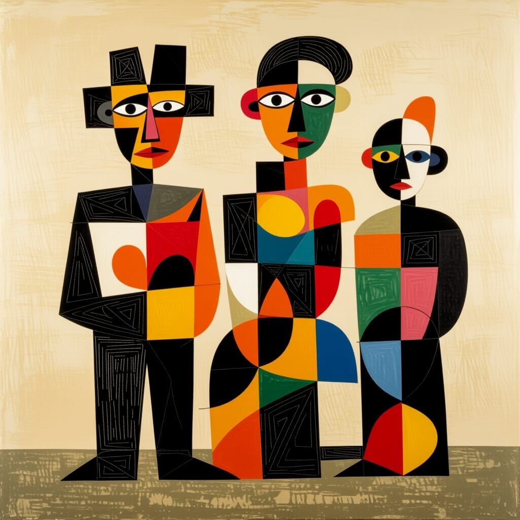 Abstract Asemic Figures with Expressive Mark-Making