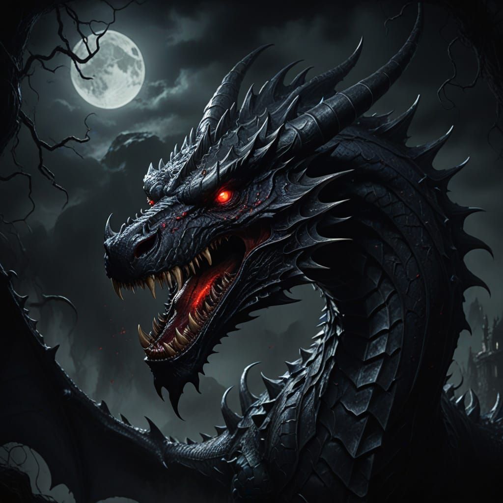 Dark Fantasy Vampire Dragon in Mysterious Shadows