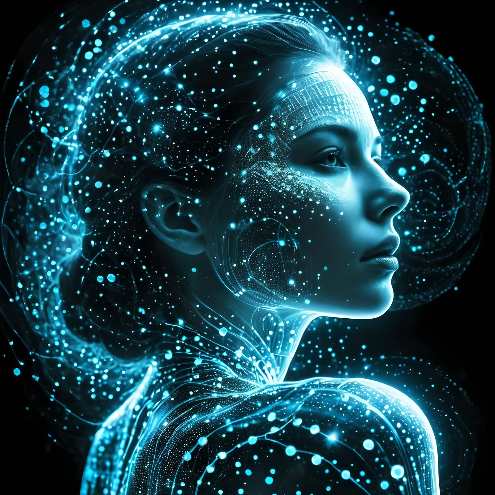 Bioluminescent Double Exposure in Surrealist Style