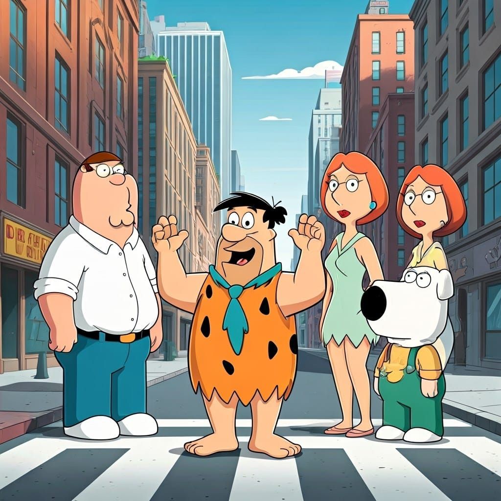 Flintstones Meet Family Guy in Anime Style