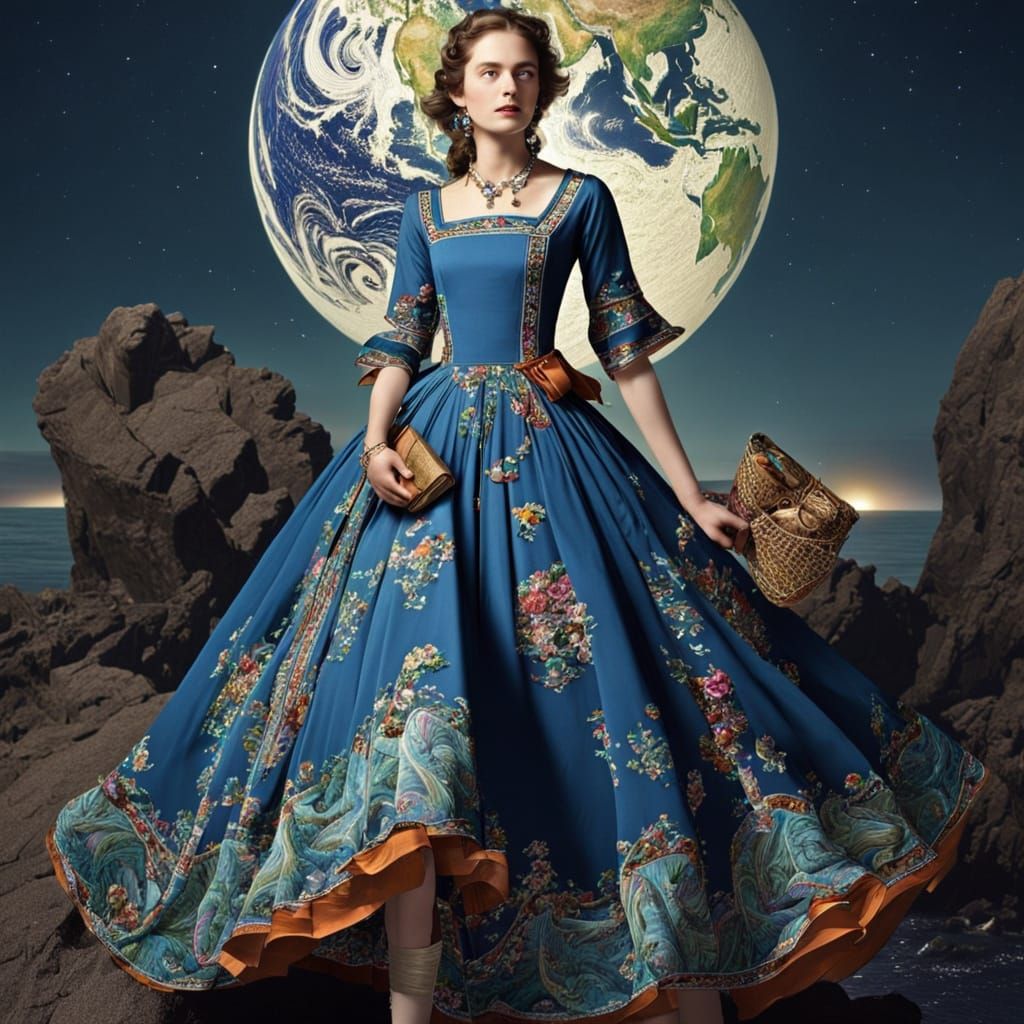 World in Modern Dress with Cosmic Atlas Aesthetic