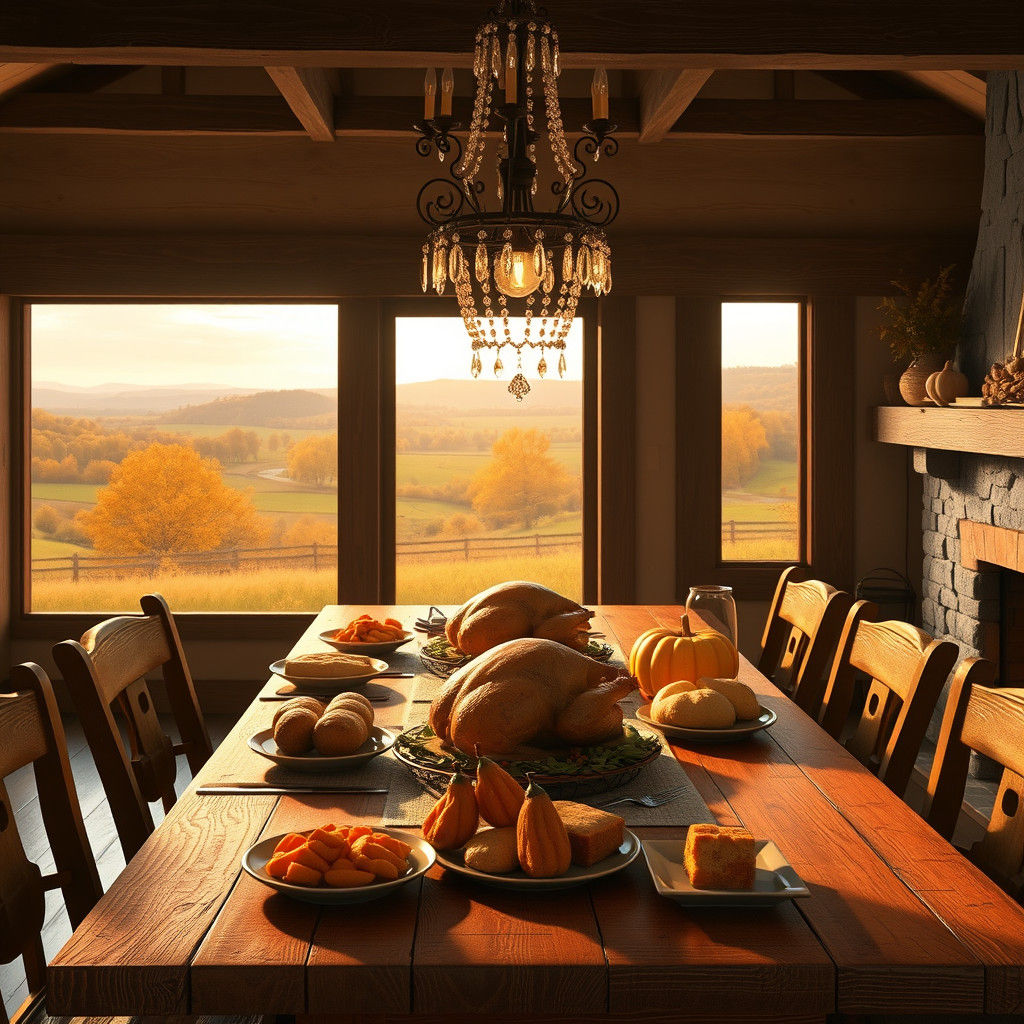 Farmhouse Thanksgiving Feast in Rockwell Style