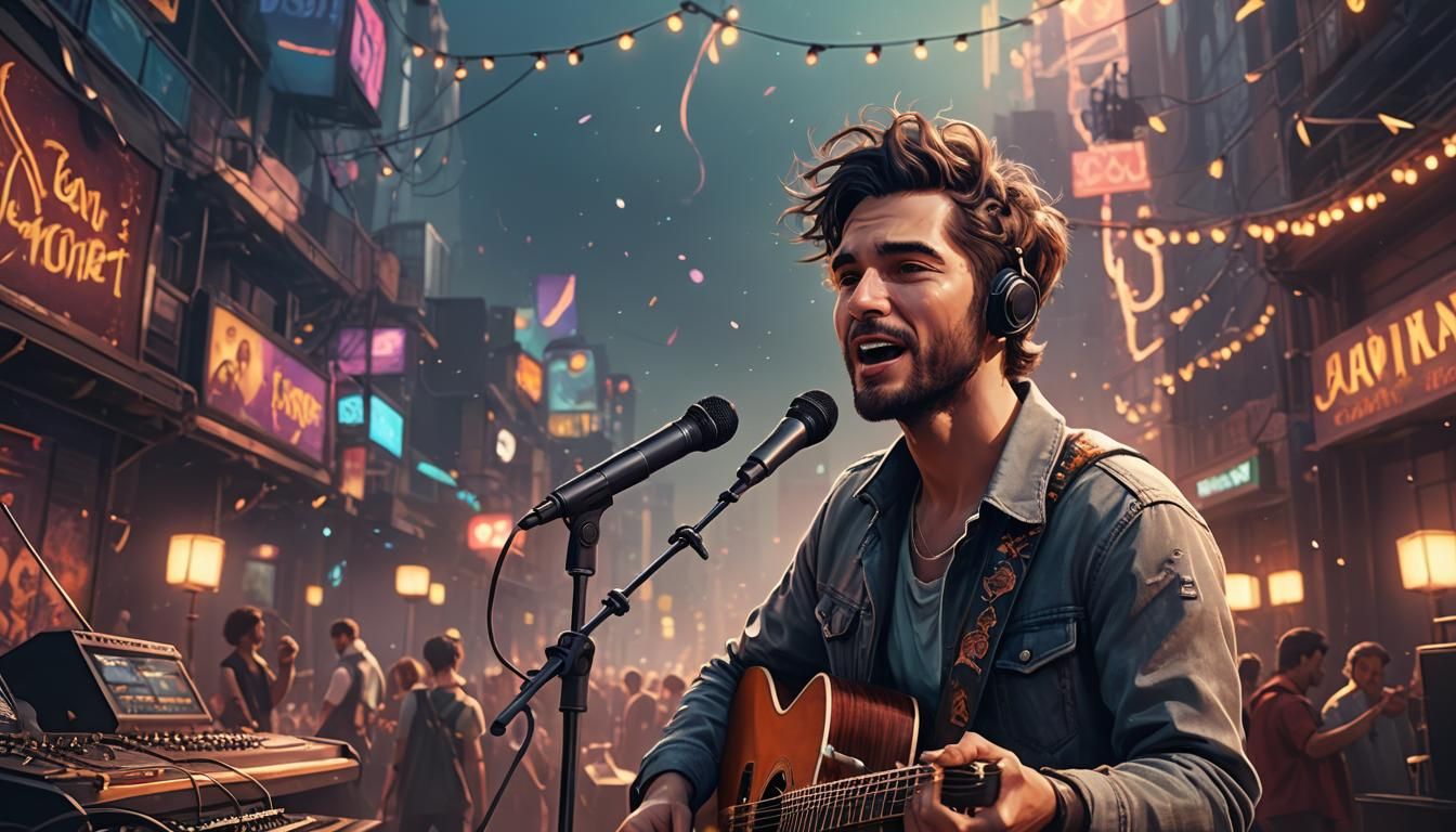 Indie Pop Singer in Detailed Matte Painting