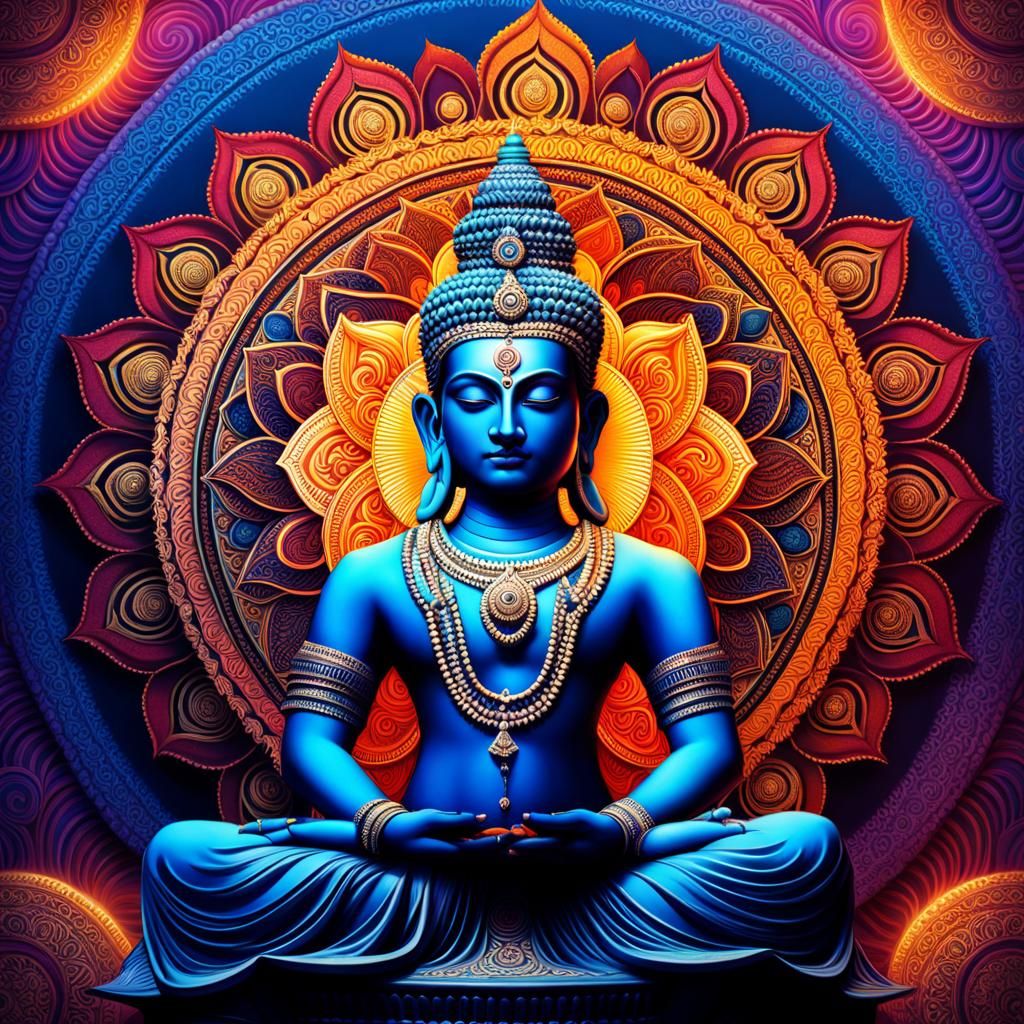 Vishnu Before Mandala in Hyperrealistic Style