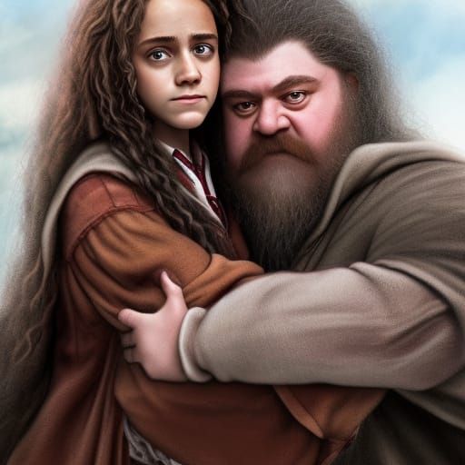 Hermione hugging Hagrid