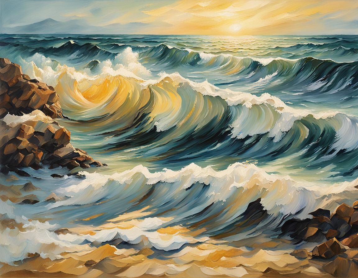 Golden Waves: An Impressionist Seascape Painting