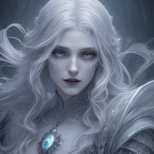 Art Nouveau Banshee Wails in Snowstorm