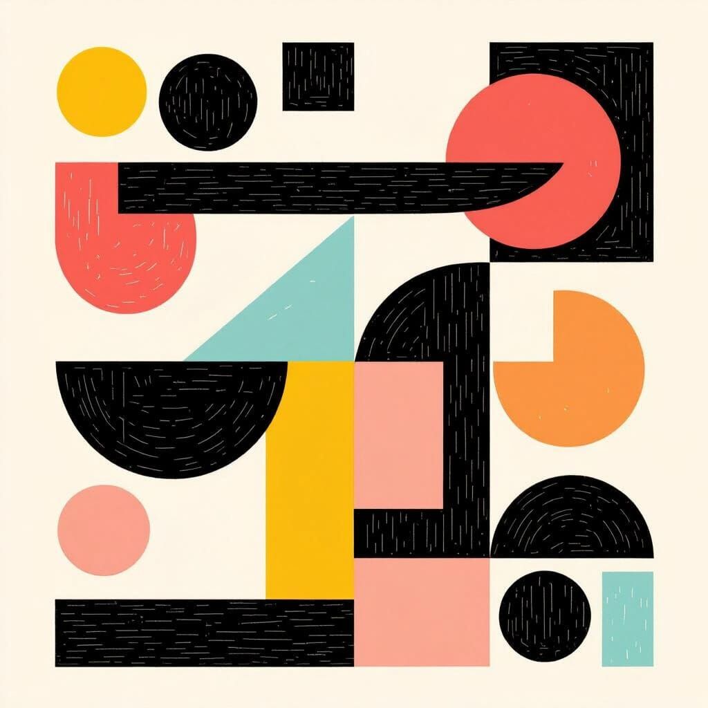 Minimalist Geometric Memphis Art Design in Pastel Hues