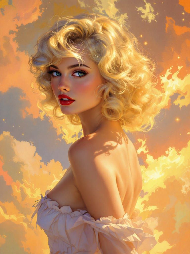 1950s Pin-Up Woman in Warm, Luminous Glow