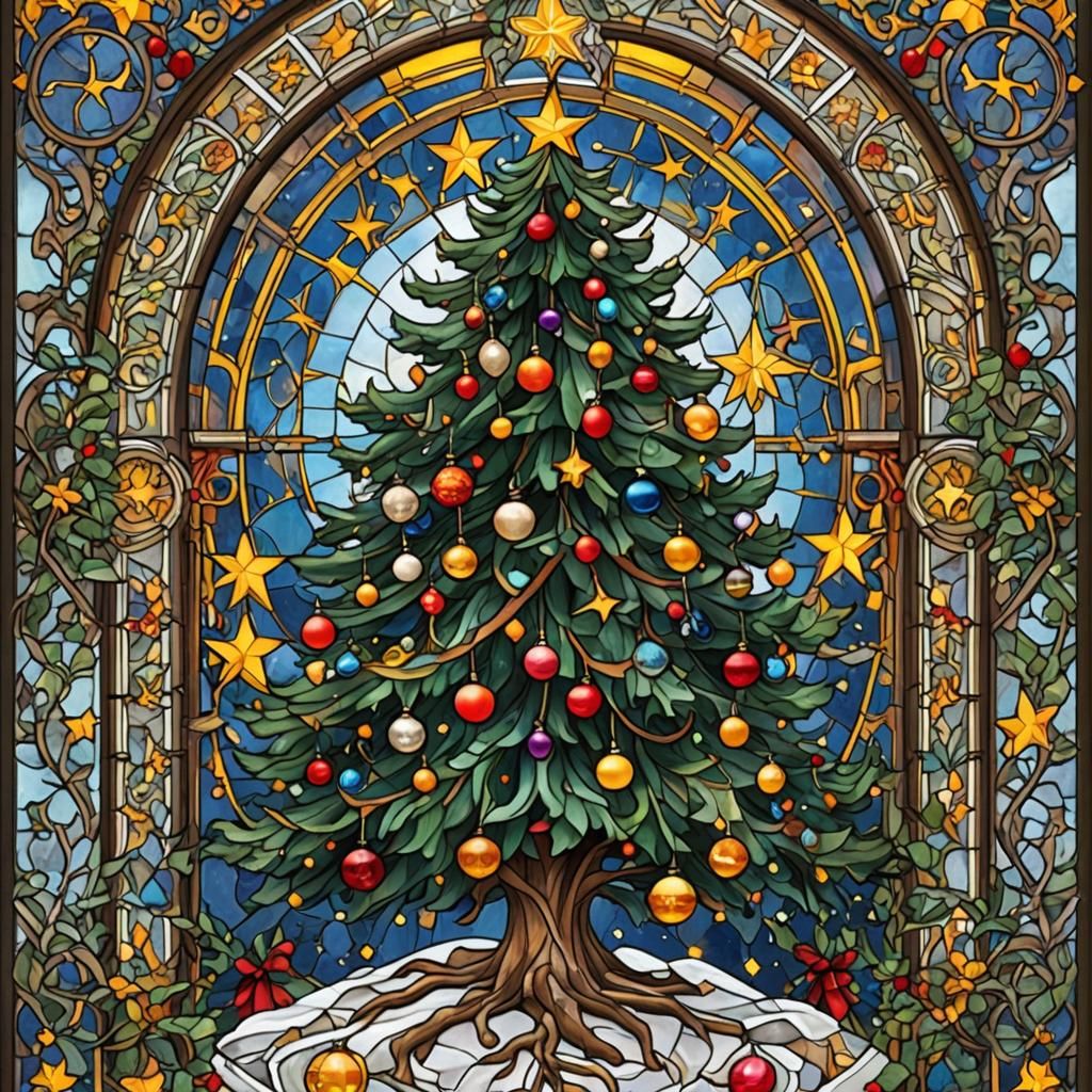 Vibrant Stained Glass Christmas Tree in Opaque Glass