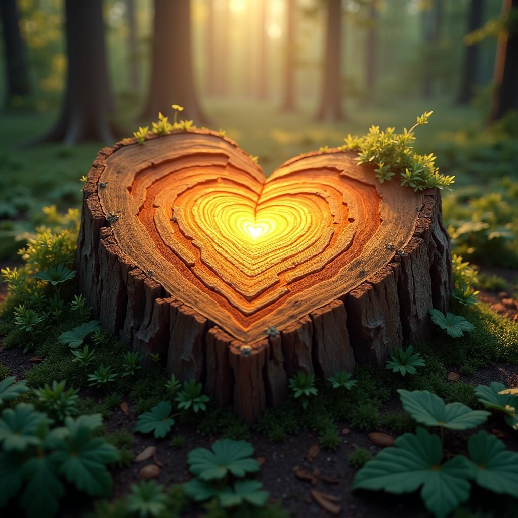 Glowing Heartwood Stump in Dreamlike Forest