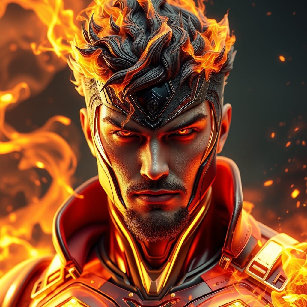 Heroic Fire Warrior in Photorealistic Style