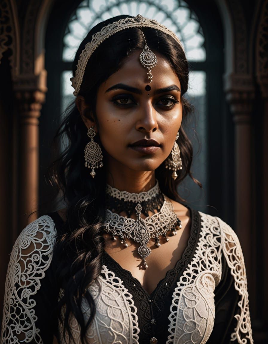 Indian Woman in Gothic Fashion: Hyper-Realistic Portrait