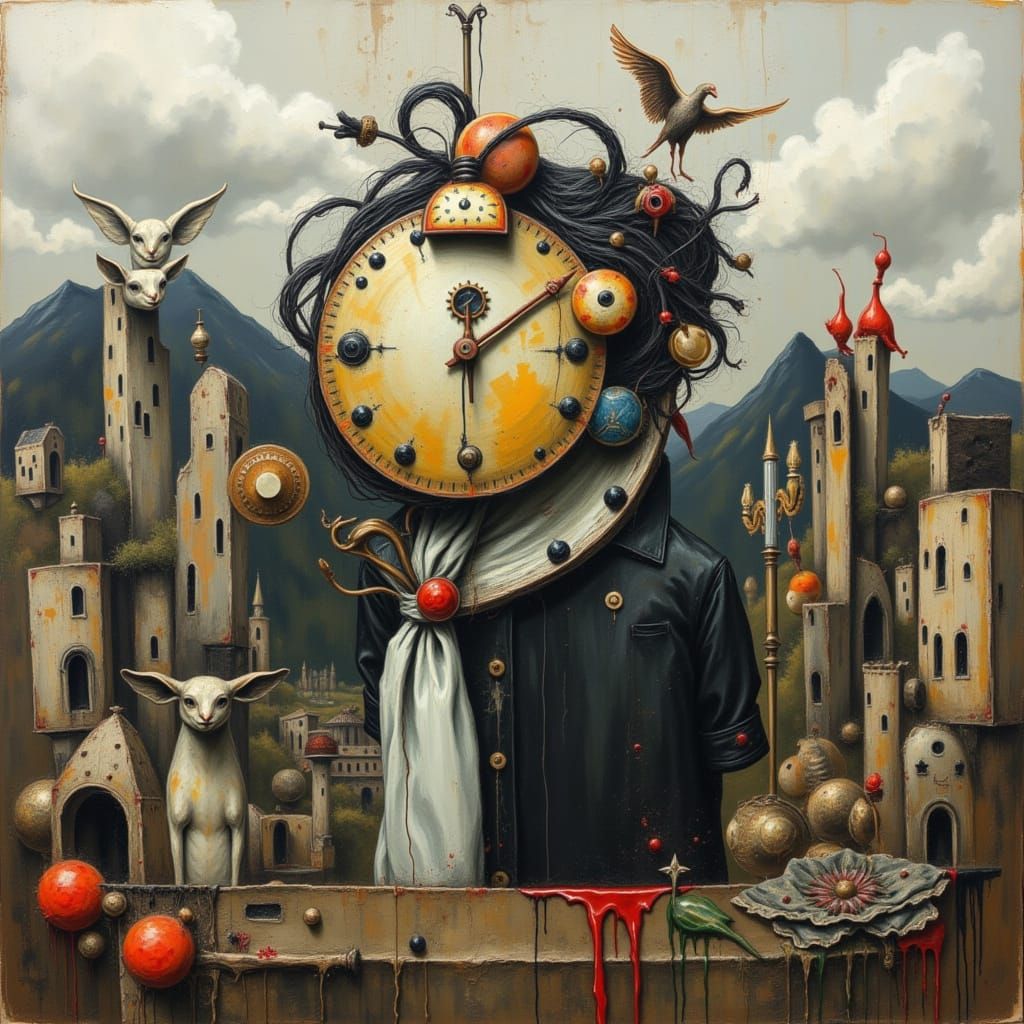 Clockwork City Silhouettes with Clock Heads