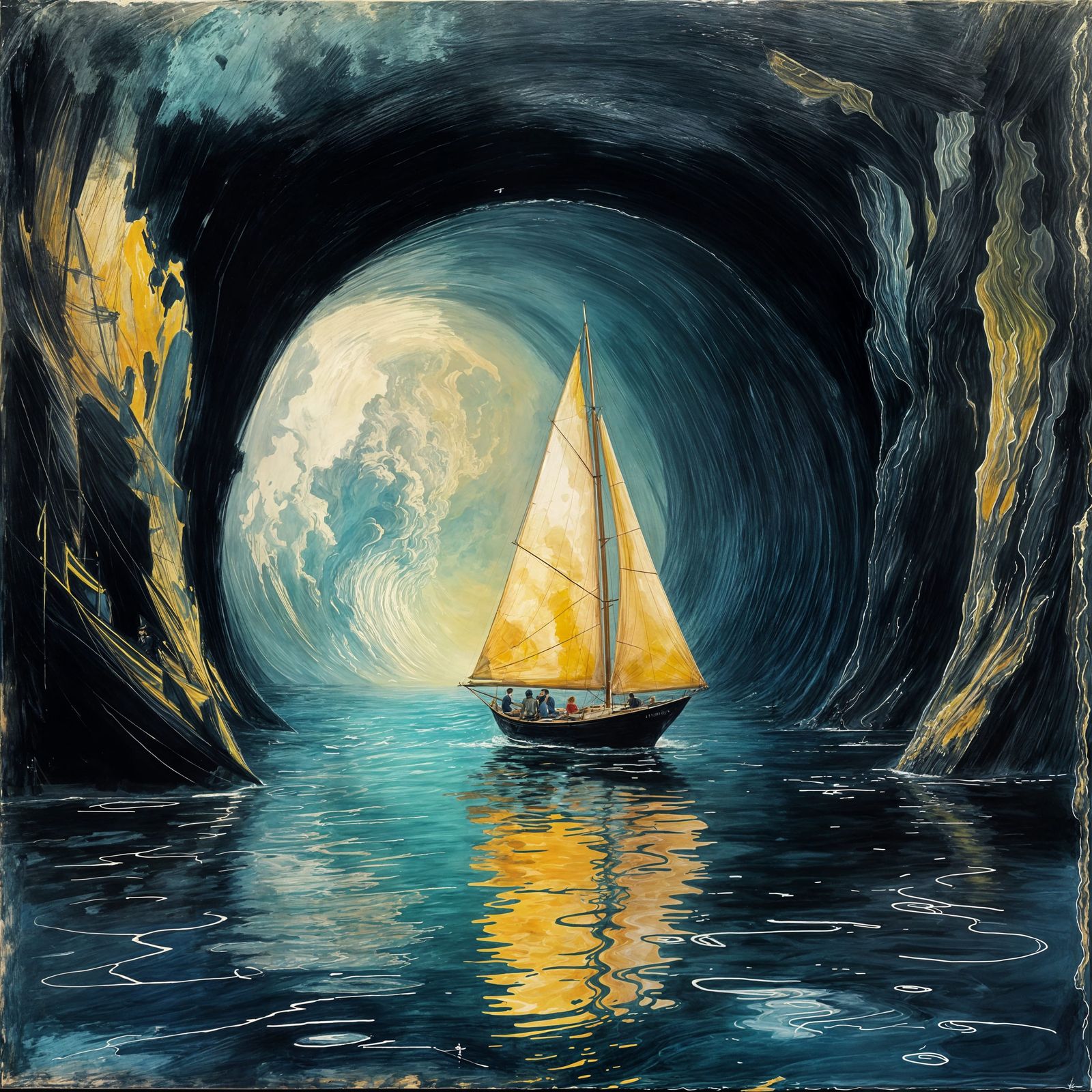 Surreal Dreamscape: Leisure Boat in a Dark Place