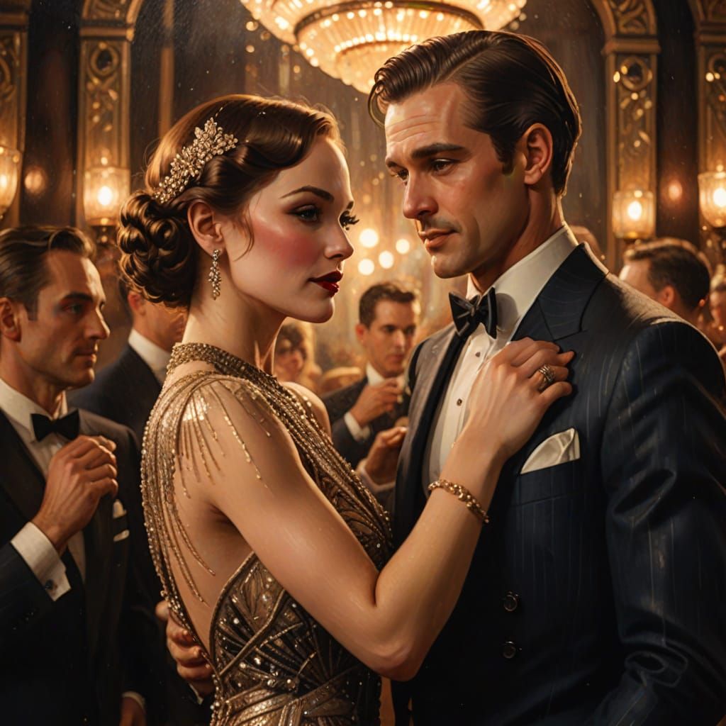 Glamorous Art Deco Couple Dancing in Speakeasy