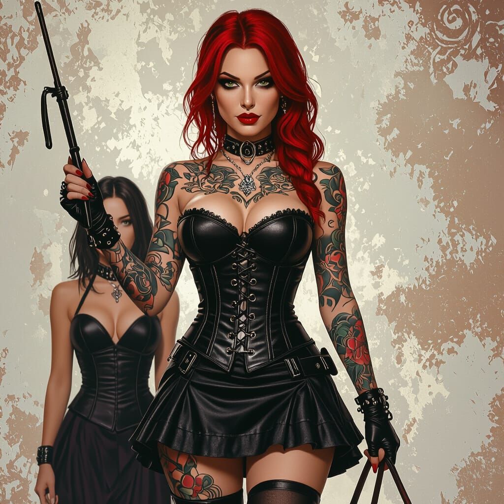 Tattooed Woman in Corset Leading Another Woman