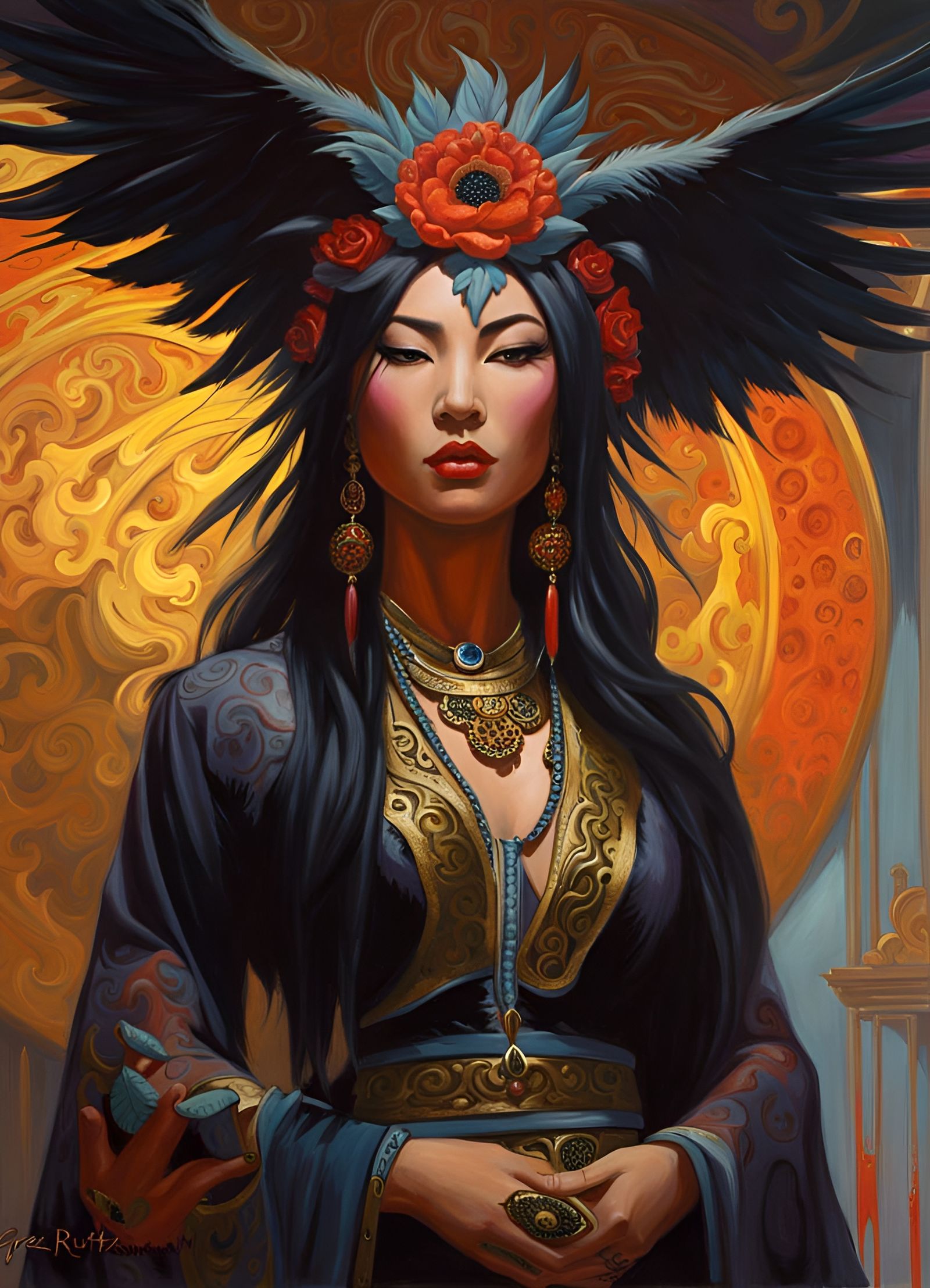 Gothic Asian Goddess of Pain Fantasy Painting