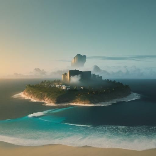 Serene Island Oasis in Surreal Landscape Art