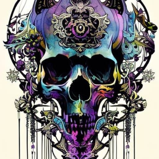 Intricate Purple Skull Digital Painting