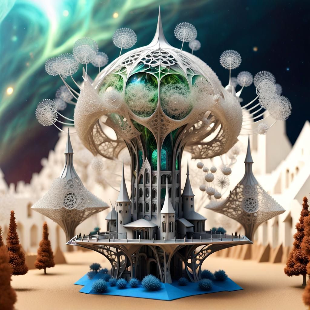 Surreal Floating Cityscape in Space