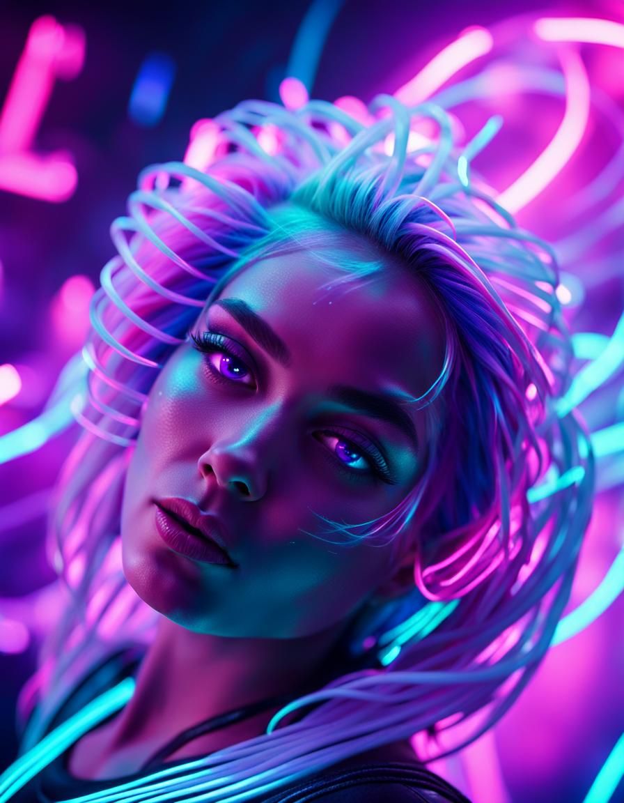 Neon Rave Girl in Cyberpunk Digital Art