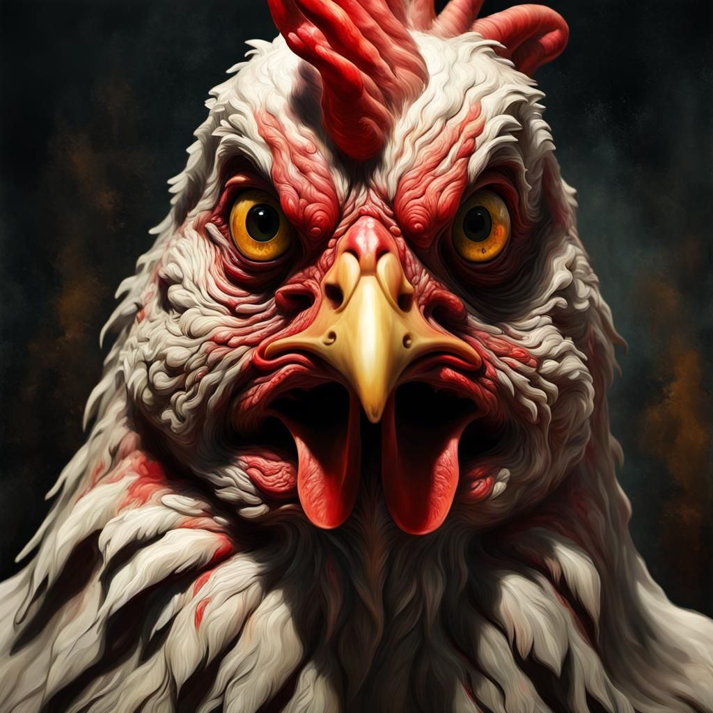 Grotesque Cannibal Chicken in Gothic Impressionist Style