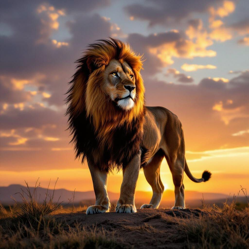 Majestic African Lion at Golden Sunset