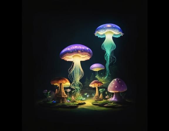 Jellyfish in Toadstool Forest: Beatrix Potter Style