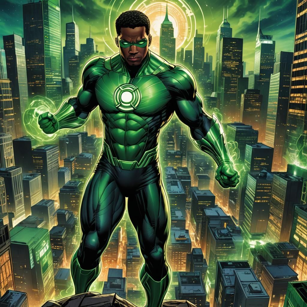 Aaron Pierre as Heroic Green Lantern in Comic Art