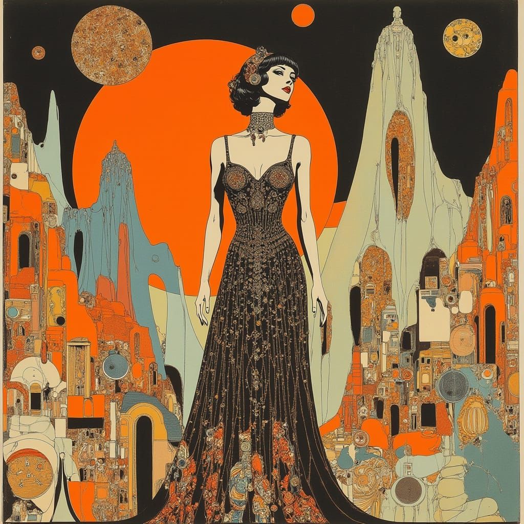 Ethereal Flapper in Whimsical Art Deco Dreamscape