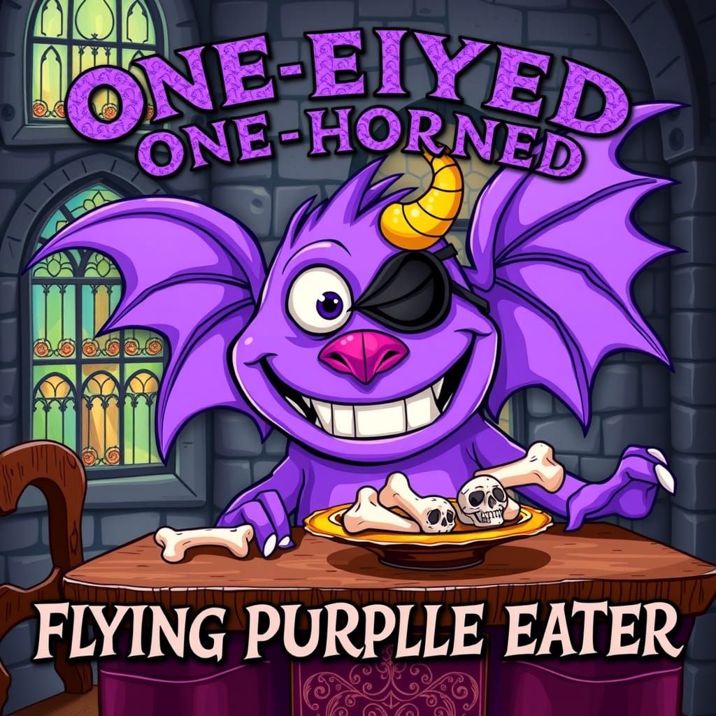 Whimsical Purple Monster in Medieval Castle