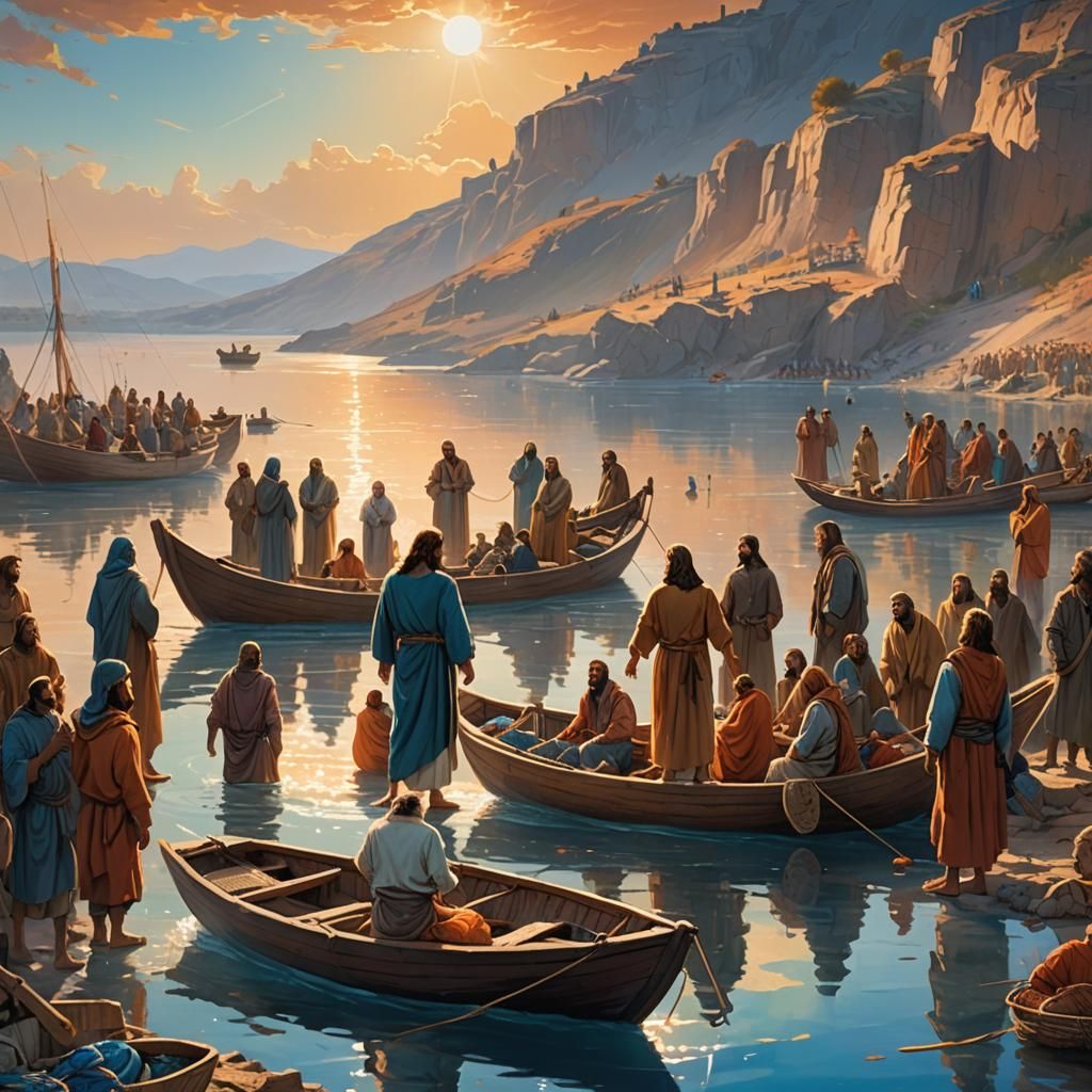 Jesus Preaching from a Boat: Fantasy Concept Art