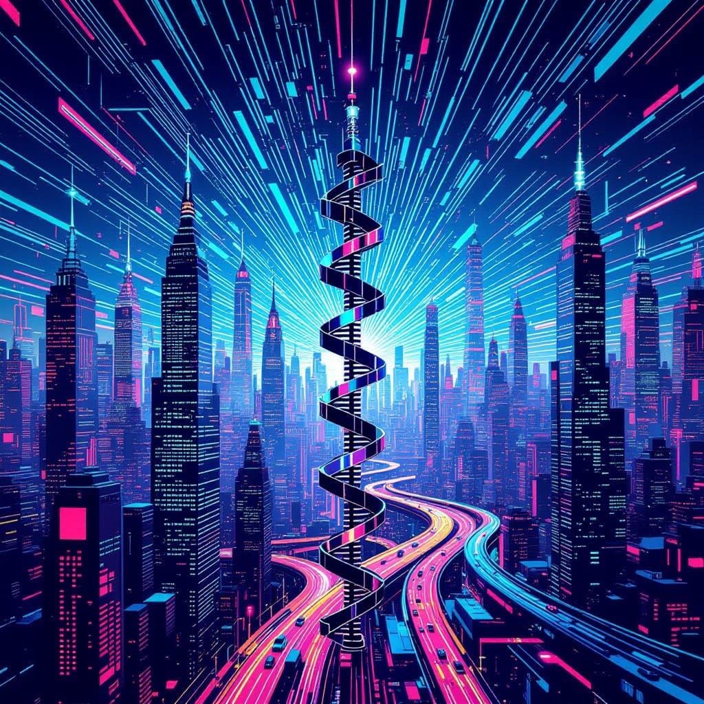 Cyberpunk cMET Receptor Amidst Futuristic Cityscape