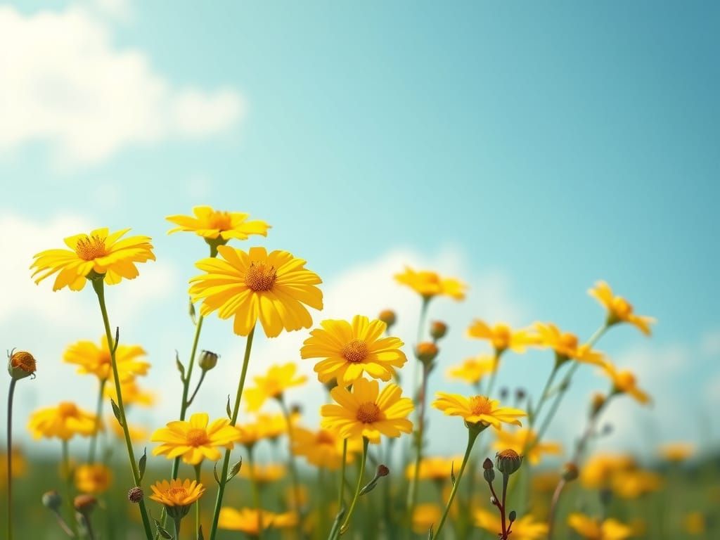 Yellow Coreopsis flowers in the style of Windows XP wallpaper background
