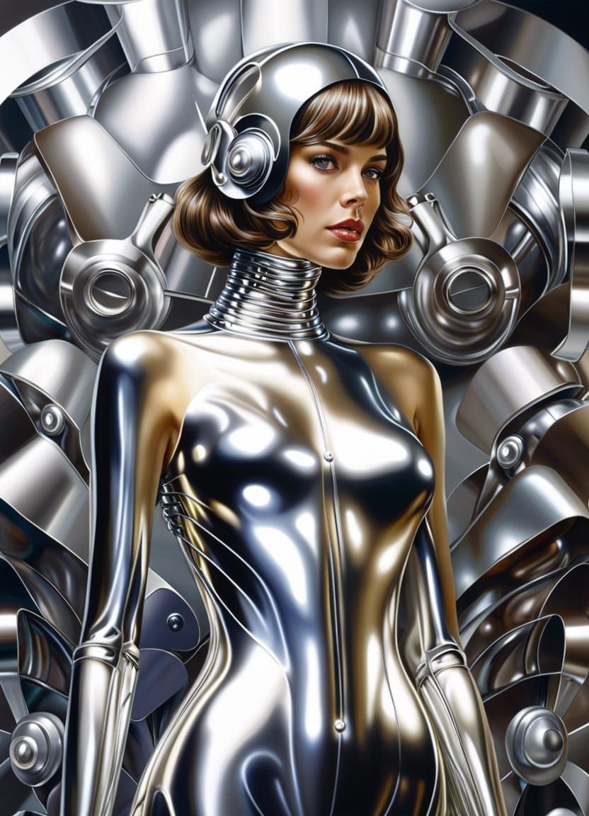 Futuristic Robot Woman in Metallic Silver