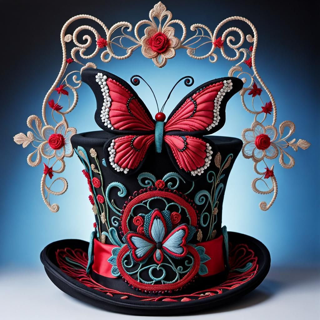Blooming 3D Embroidery Mad Hatter Top Hat