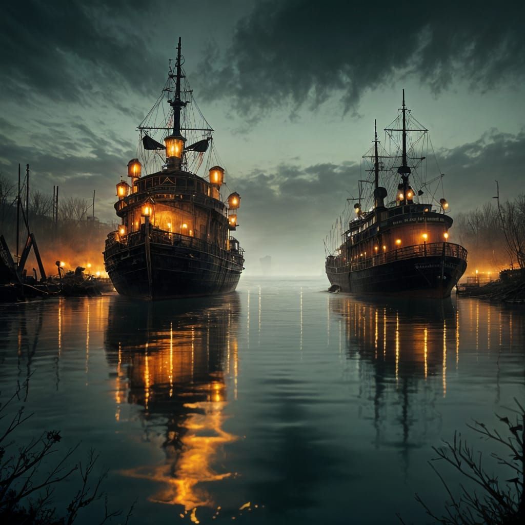 Abandoned Steamboat in a Creepy Cold Forest