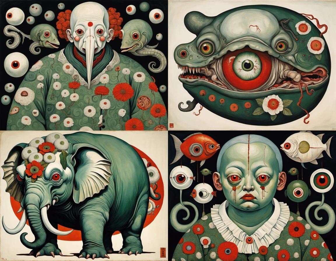 Ukiyo-e Blue Woman Meets Monstrous Meat-Swordfish