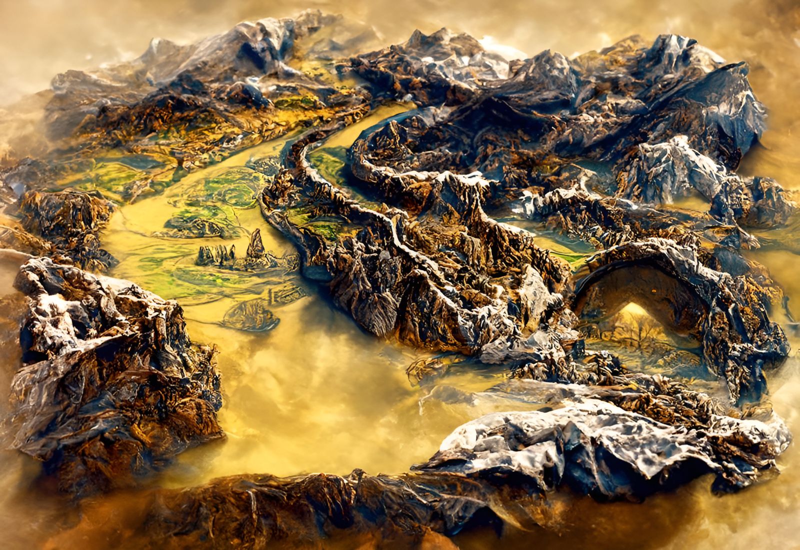 Fantasy Dwarf World Map in Matte Painting Style