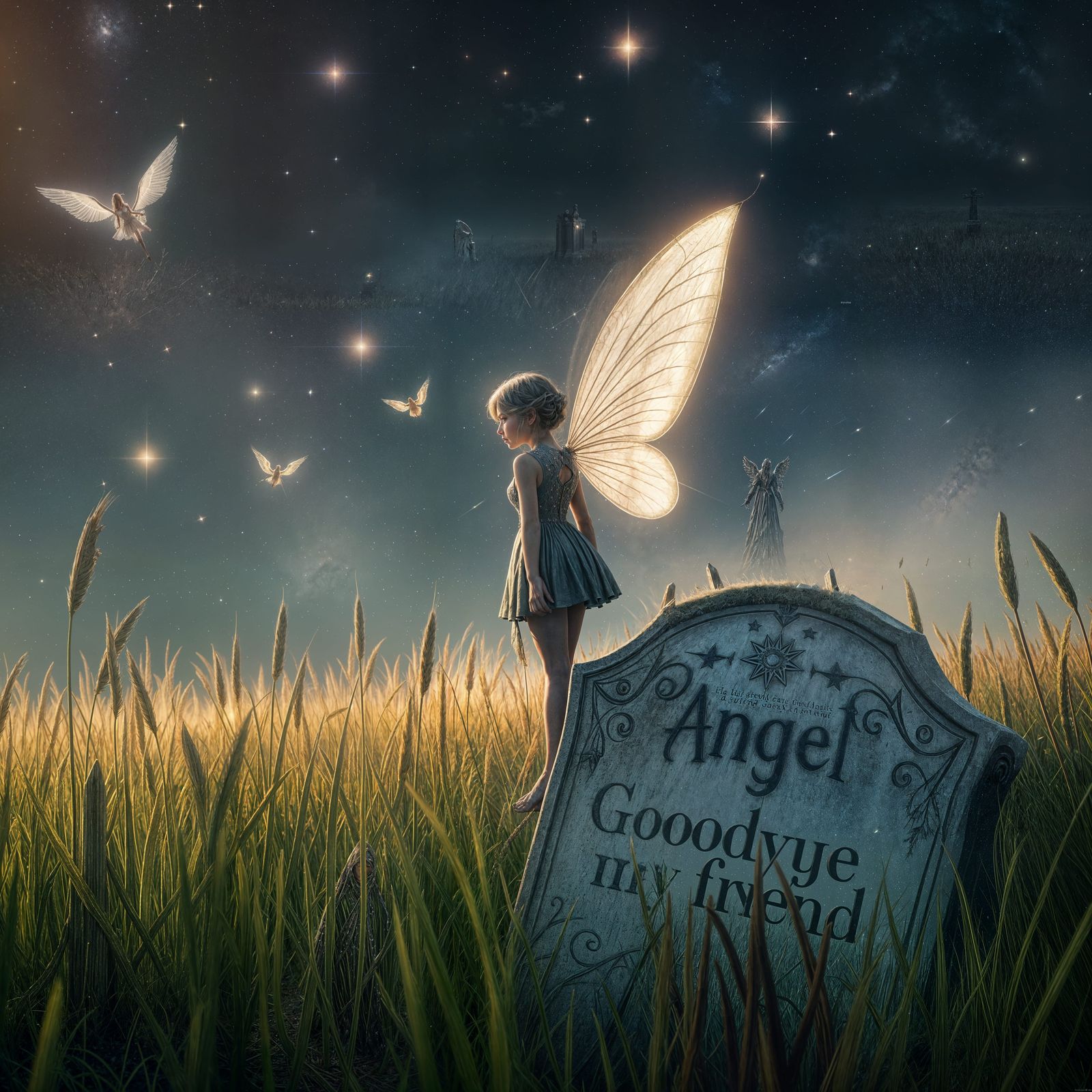 Serene Whispers of a Lonely Fairy Amidst Starry Skies