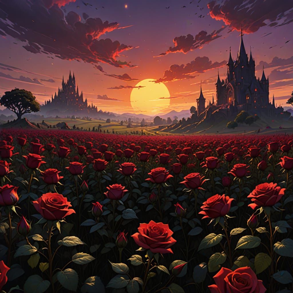 Dark Fantasy Roses at Sunset Concept Art