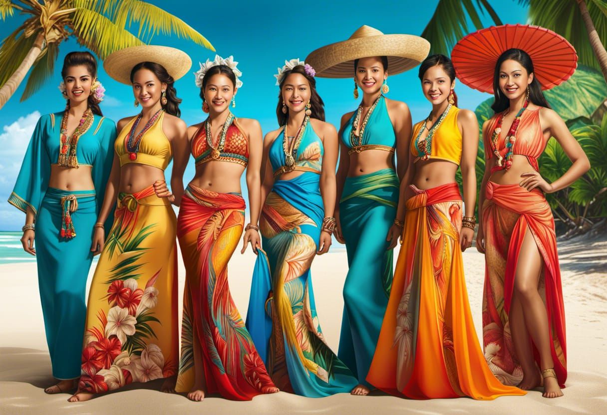 The colourful traditional beachwear of the ladies of countries in the East