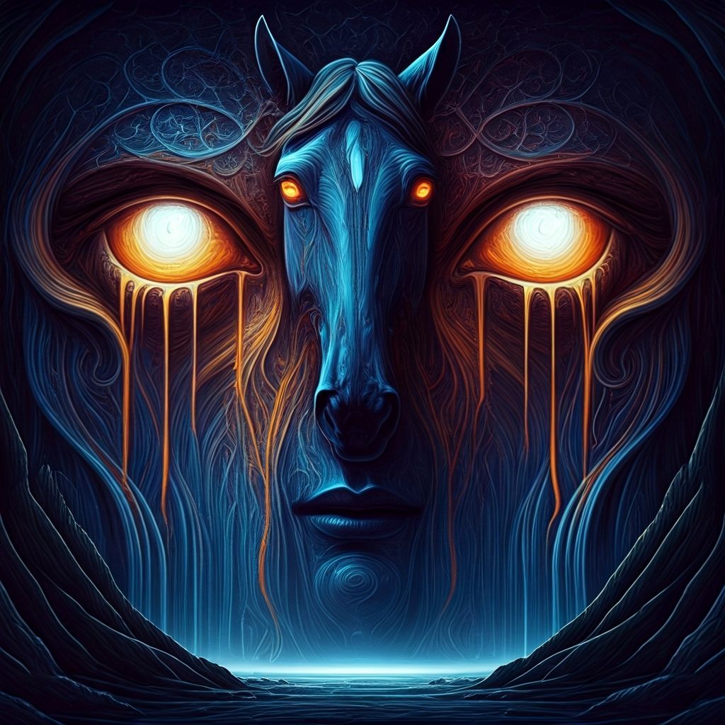 Mystical Horse Morphing to Vapor in Immaculatism Style