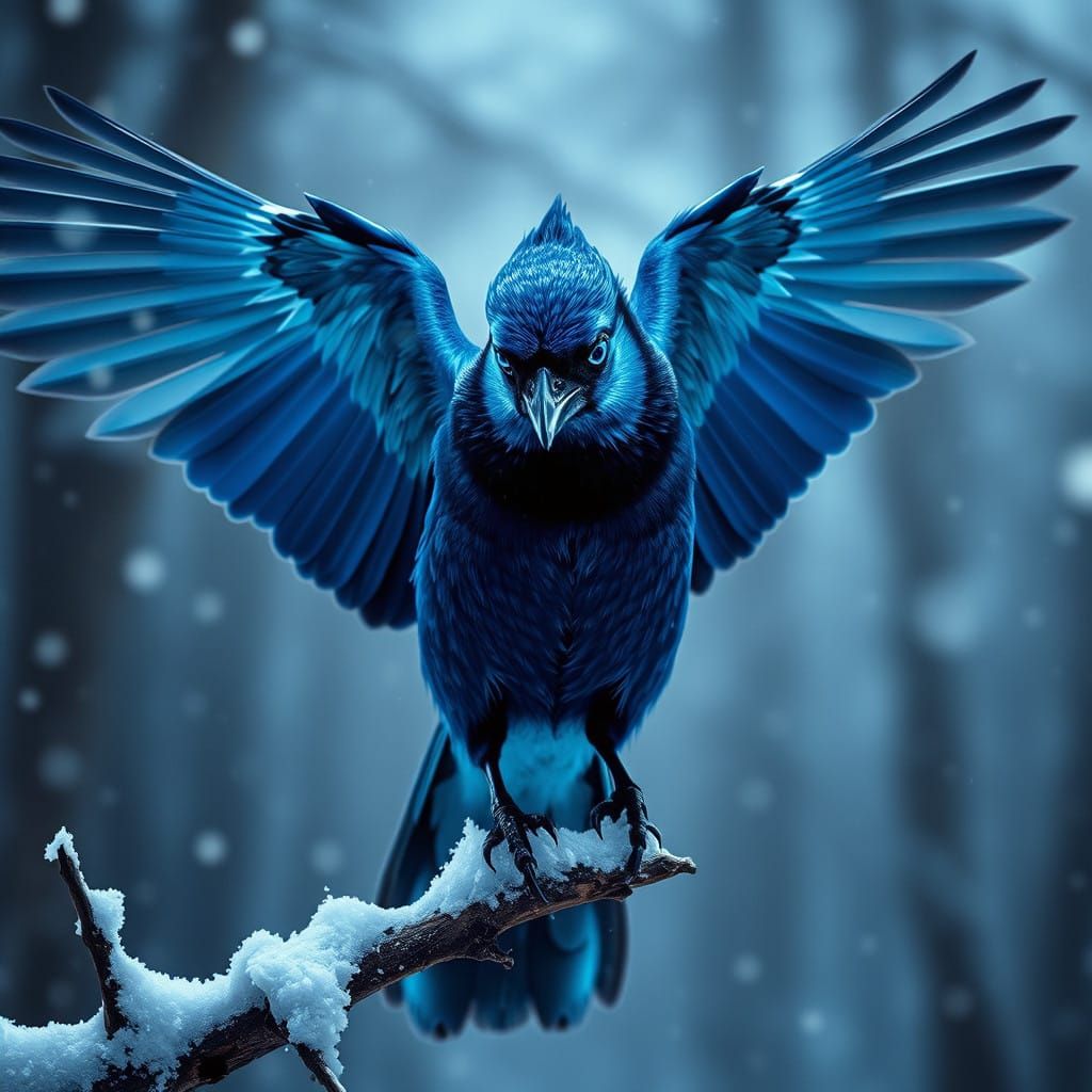 Majestic Bluejay in Frosty Tempest