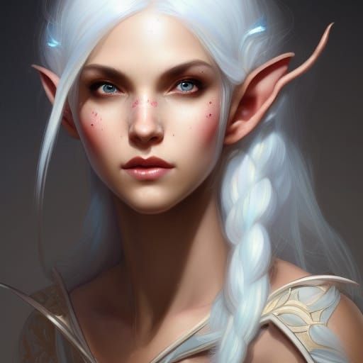 White-Haired Elf Princess Portrait in Hyperdetailed Style