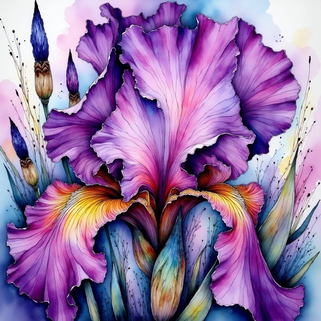 Vibrant Purple Irises in Abstract Expressionism