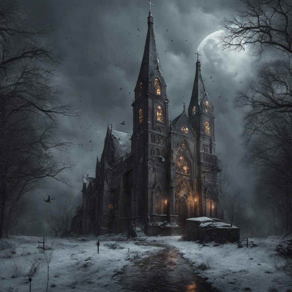 Dramatic Horror Church Digital Matte Painting